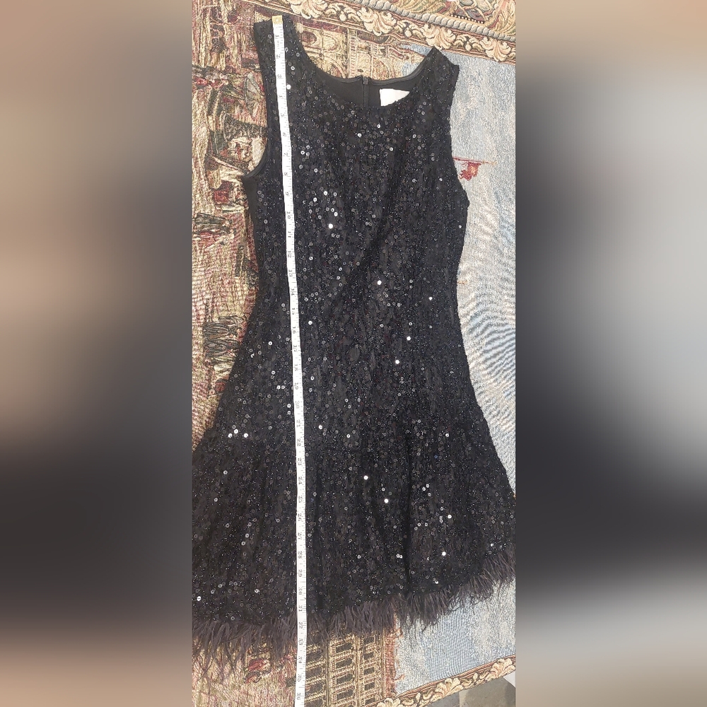 Chic Black Sequin Feathered Prom Dress - Picture 8 of 9